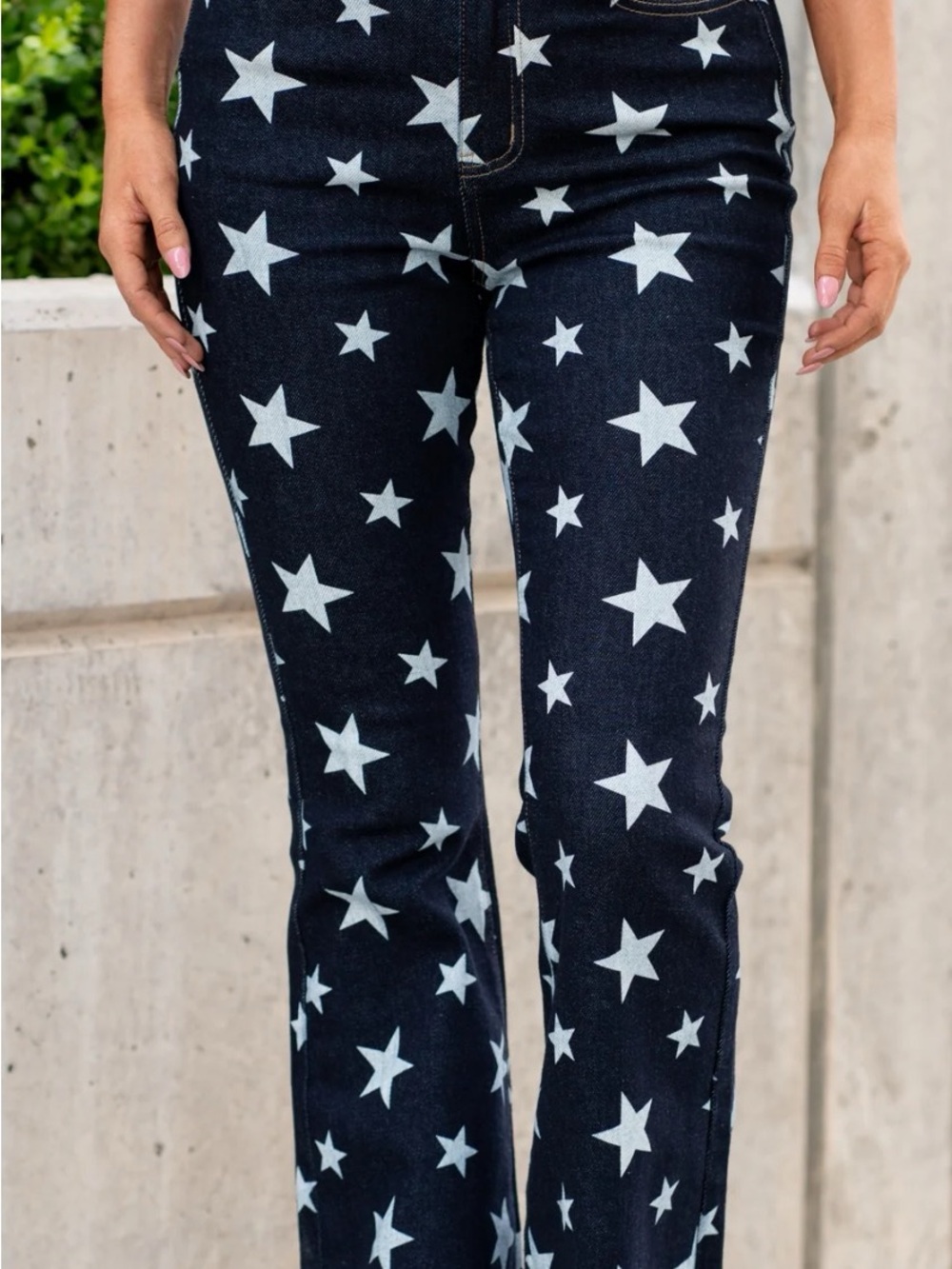 Judy Blue Navy Star Print Flared Jeans
